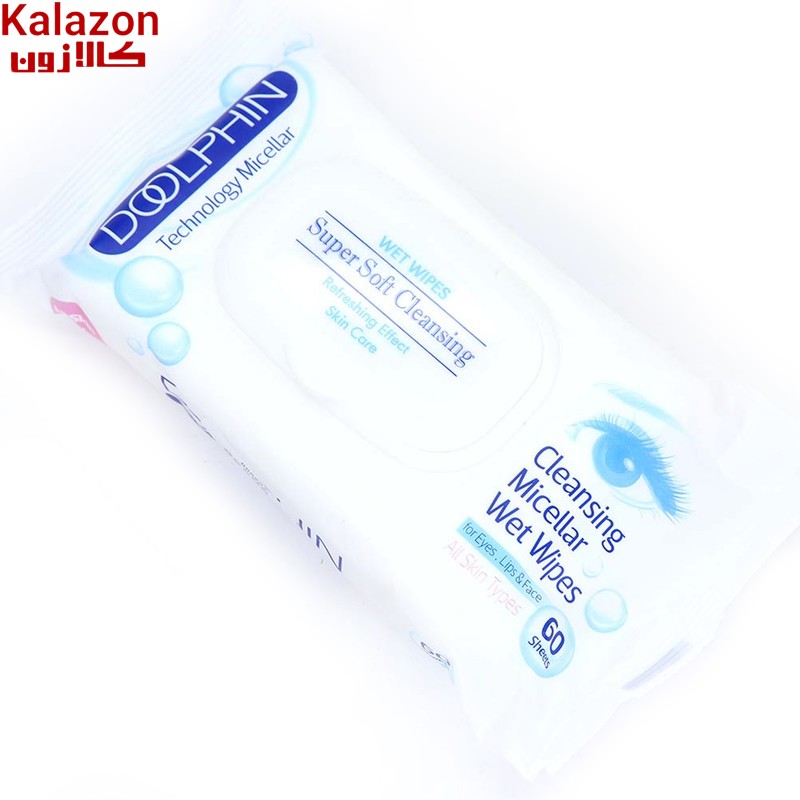 دستمال مرطوب پاک کننده آرایش دلفین مدل 001 بسته 60 عددی