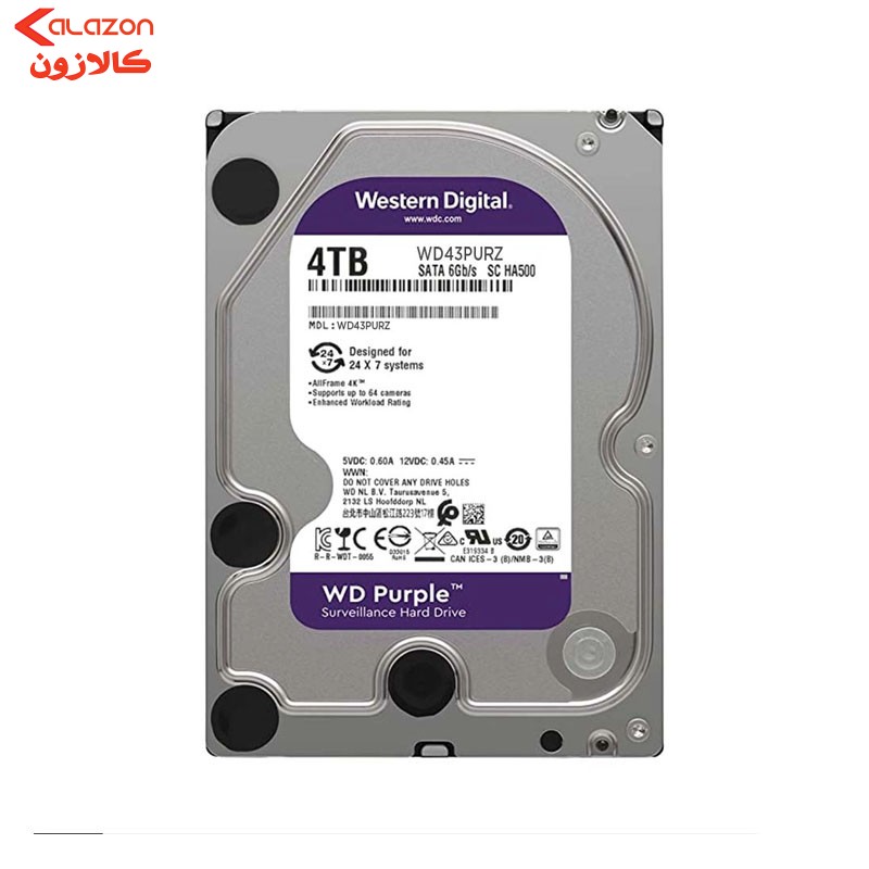 هارد دیسک اینترنال وسترن دیجیتال مدل Purple WD43PURZ ظرفیت 4 ترابایت