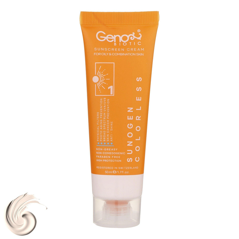کرم ضد آفتاب بی‌رنگ ژنوبایوتیک SPF 50 مدل Sunogen ‌مناسب پوست‌های چرب و مختلط حجم 50 میلی‌لیتر