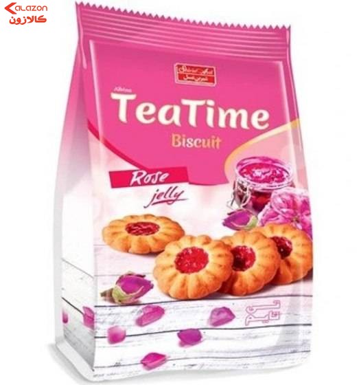 بیسکویت تی تایم پاکتی با مغزی مربای گل سرخ شیرین عسل وزن 200 گرم