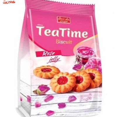 بیسکویت تی تایم پاکتی با مغزی مربای گل سرخ شیرین عسل وزن 200 گرم