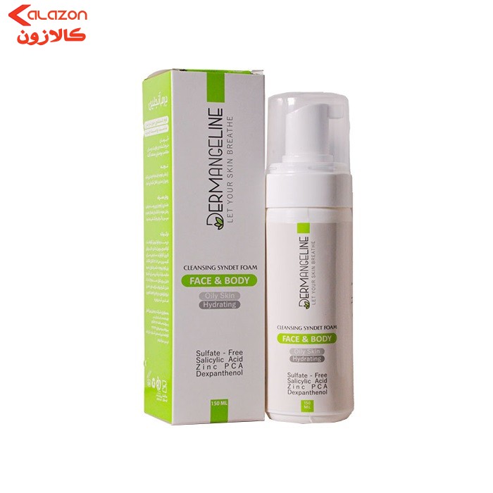 فوم شسشوی صورت و بدن درمنجلین مدل سالیسیلیک اسید حجم 150 میلی لیتر