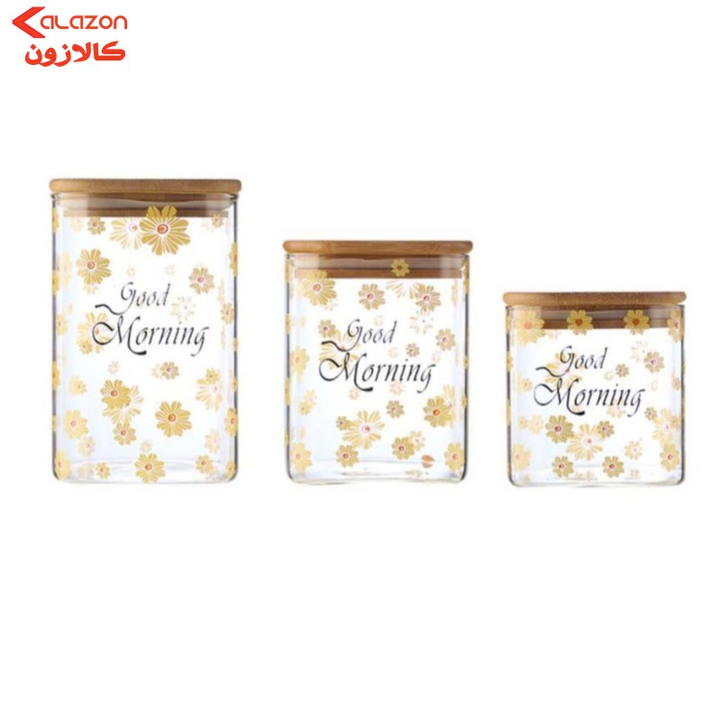بانکه مدل شیشه ای گلدار طرح Good Morning مجموعه 3 عددی