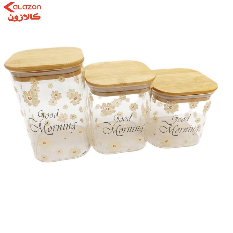 بانکه مدل شیشه ای گلدار طرح Good Morning مجموعه 3 عددی