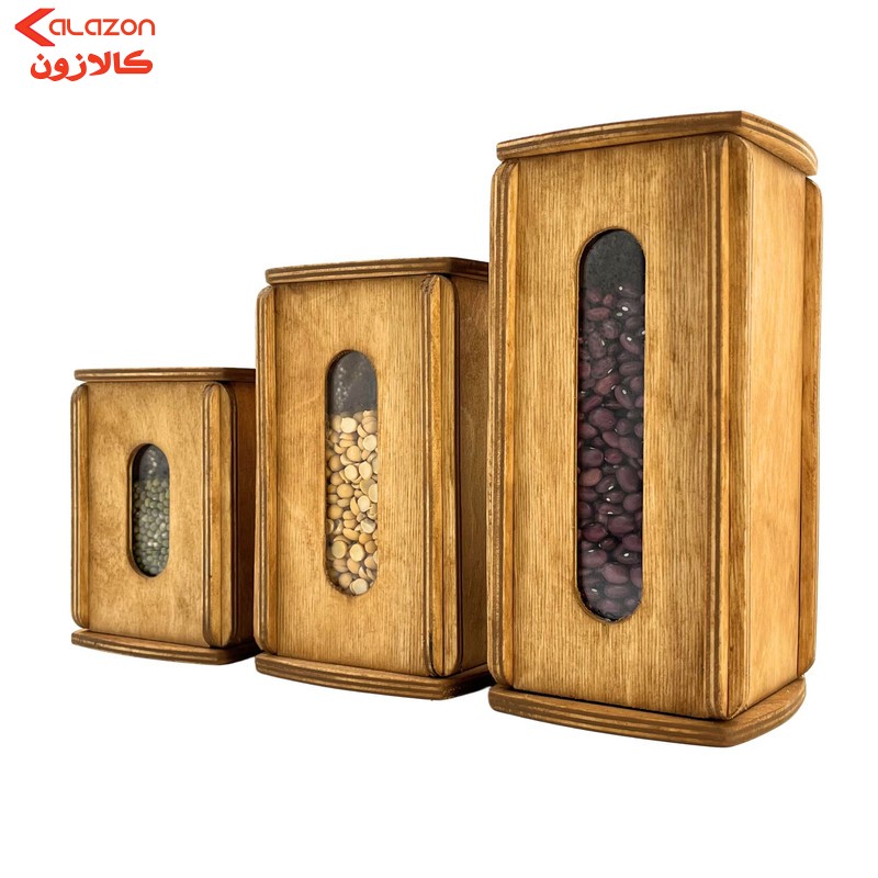بانکه مدل چوبی درب دار کد BK02 مجموعه 3 عددی