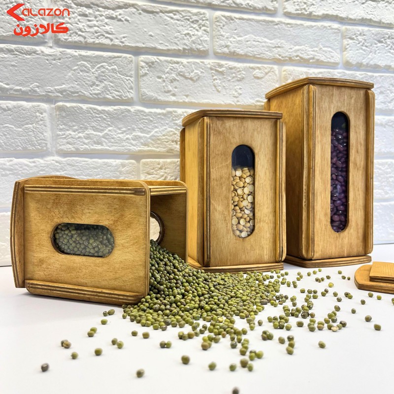 بانکه مدل چوبی درب دار کد BK02 مجموعه 3 عددی
