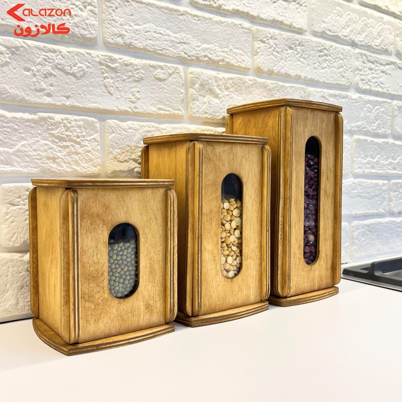 بانکه مدل چوبی درب دار کد BK02 مجموعه 3 عددی