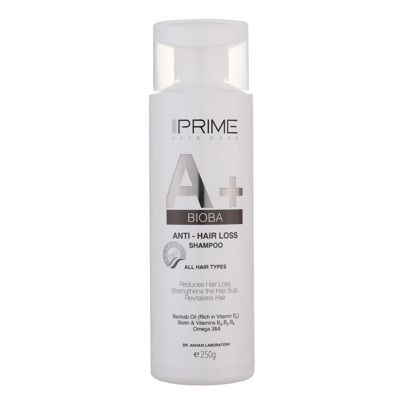 شامپو ضد ریزش و تقویت‌کننده پرایم مدل A+ Bioba حجم 250 میلی‌لیتر