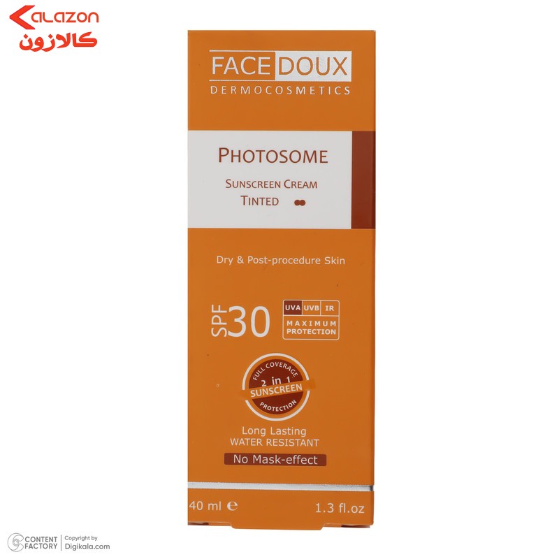 کرم ضد آفتاب رنگی فیس دوکس SPF 30 مدل photosome 02  محافظ اشعه UVA و UVB، ‌ضد آب، مناسب پوست های خشک حجم 40 میلی لیتر